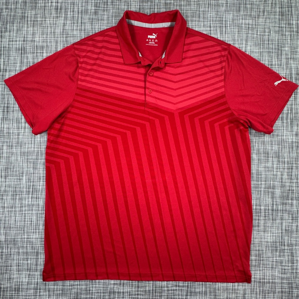 Puma Men's Golf Polo Shirt Performance Geometric Chevron Red Size XXL